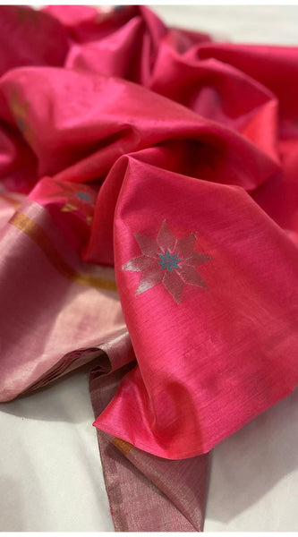 Chanderi pattu pure soft silk all over Meena star butta with silver gold zari