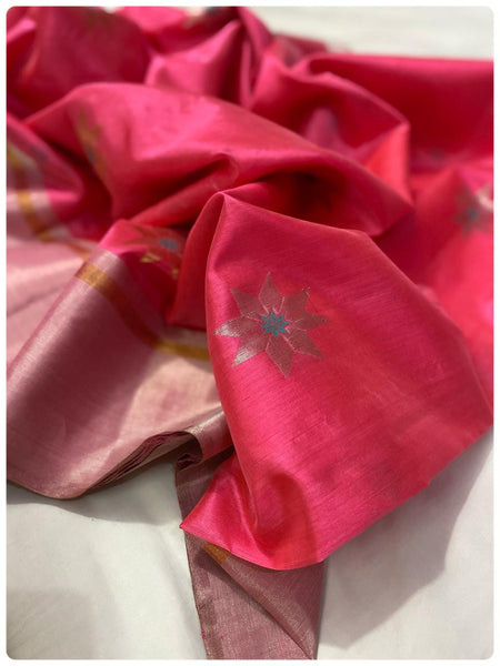 Chanderi pattu pure soft silk all over Meena star butta with silver gold zari