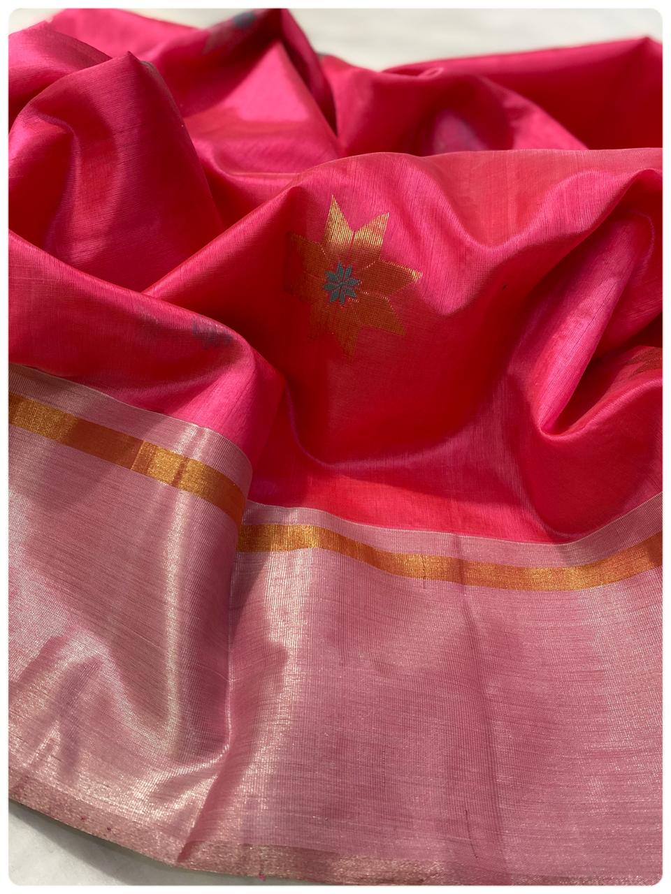 Chanderi pattu pure soft silk all over Meena star butta with silver gold zari