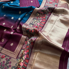 Luxurious Silver Banarasi Weave Satin Crepe Saree
