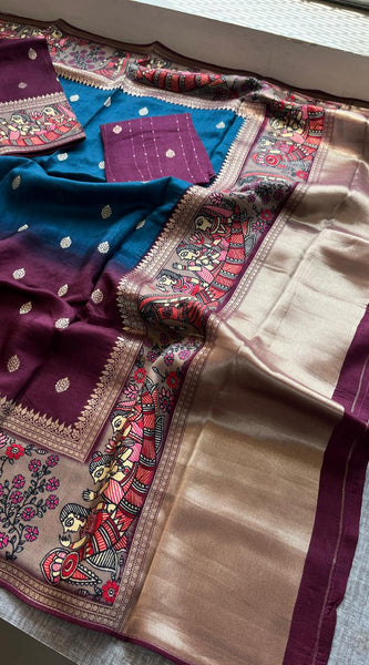 Luxurious Silver Banarasi Weave Satin Crepe Saree