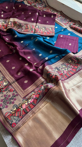 Luxurious Silver Banarasi Weave Satin Crepe Saree