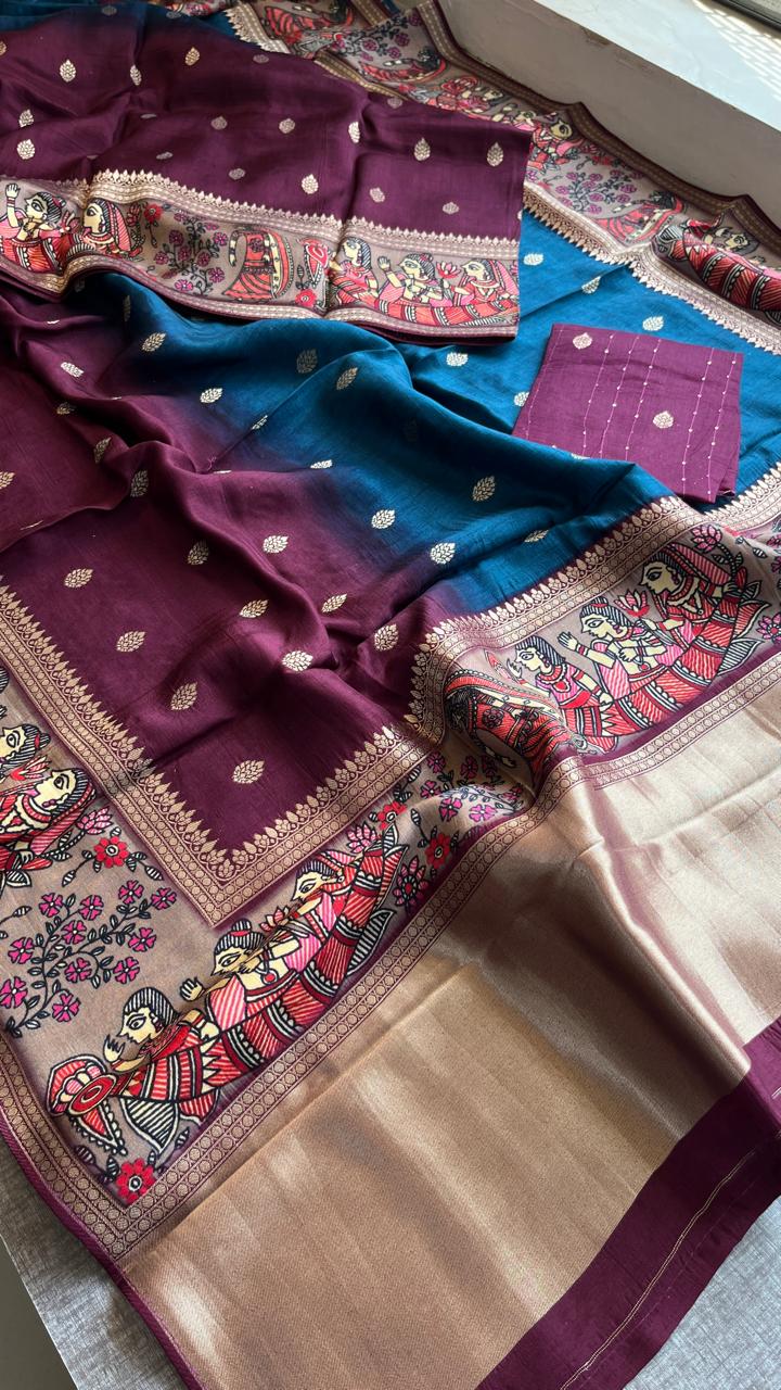 Luxurious Silver Banarasi Weave Satin Crepe Saree
