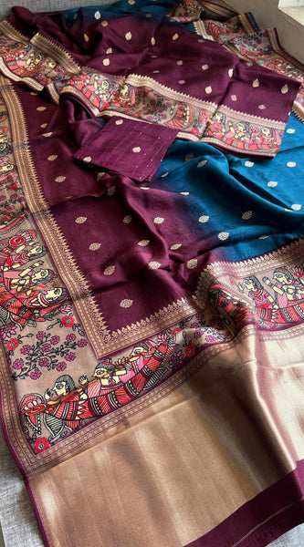 Luxurious Silver Banarasi Weave Satin Crepe Saree