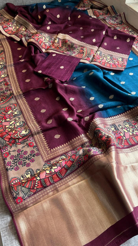 Luxurious Silver Banarasi Weave Satin Crepe Saree