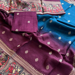 Luxurious Silver Banarasi Weave Satin Crepe Saree