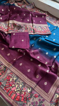 Luxurious Silver Banarasi Weave Satin Crepe Saree