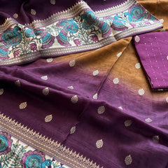Luxurious Silver Banarasi Weave Satin Crepe Saree