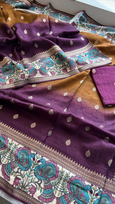 Luxurious Silver Banarasi Weave Satin Crepe Saree