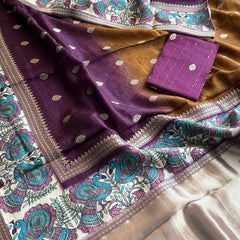 Luxurious Silver Banarasi Weave Satin Crepe Saree