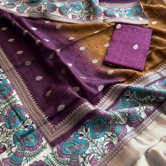 Luxurious Silver Banarasi Weave Satin Crepe Saree