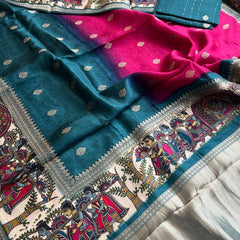 Luxurious Silver Banarasi Weave Satin Crepe Saree