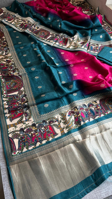 Luxurious Silver Banarasi Weave Satin Crepe Saree