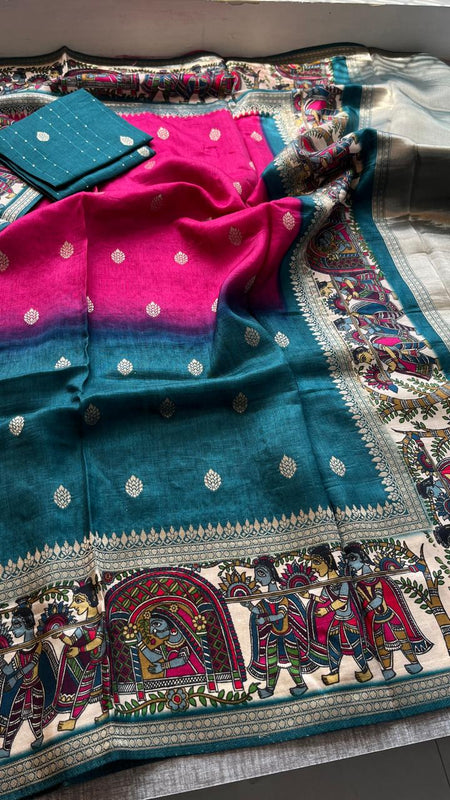 Luxurious Silver Banarasi Weave Satin Crepe Saree