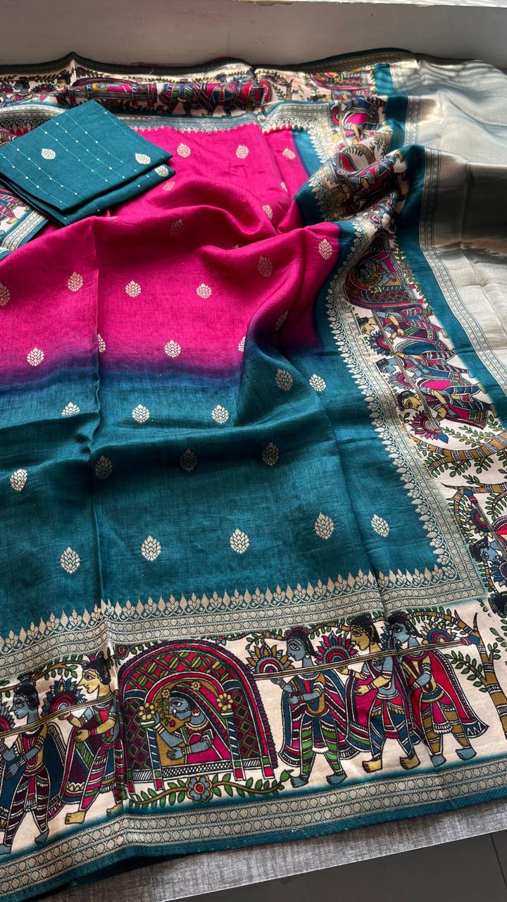 Luxurious Silver Banarasi Weave Satin Crepe Saree