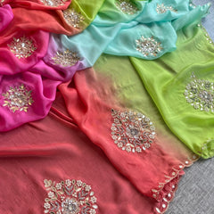 Elegant Zardozi & Pearl Embellished Chinon Crepe Saree