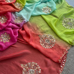 Elegant Zardozi & Pearl Embellished Chinon Crepe Saree