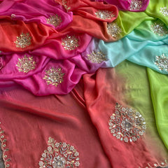 Elegant Zardozi & Pearl Embellished Chinon Crepe Saree