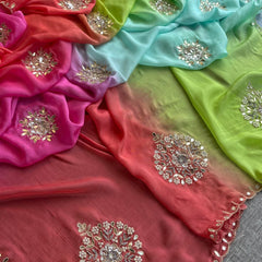 Elegant Zardozi & Pearl Embellished Chinon Crepe Saree