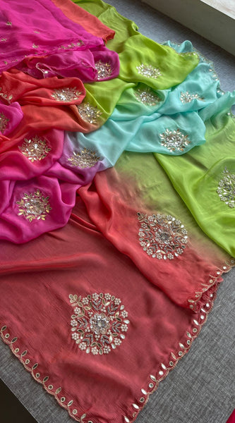 Elegant Zardozi & Pearl Embellished Chinon Crepe Saree