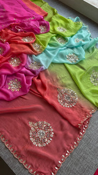 Elegant Zardozi & Pearl Embellished Chinon Crepe Saree