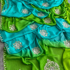 Elegant Zardozi & Pearl Embellished Chinon Crepe Saree