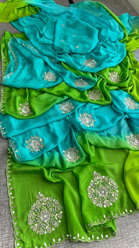 Elegant Zardozi & Pearl Embellished Chinon Crepe Saree