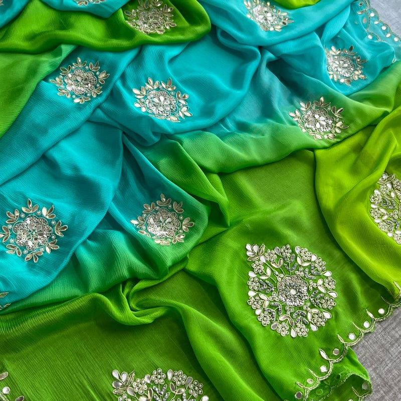 Elegant Zardozi & Pearl Embellished Chinon Crepe Saree