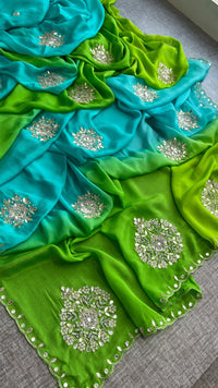 Elegant Zardozi & Pearl Embellished Chinon Crepe Saree