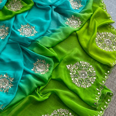 Elegant Zardozi & Pearl Embellished Chinon Crepe Saree