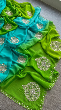 Elegant Zardozi & Pearl Embellished Chinon Crepe Saree
