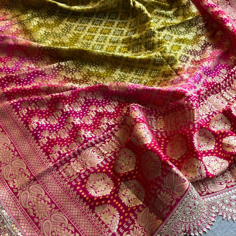 Elegant Bandhani Banarasi Khaddi Georgette Dupatta