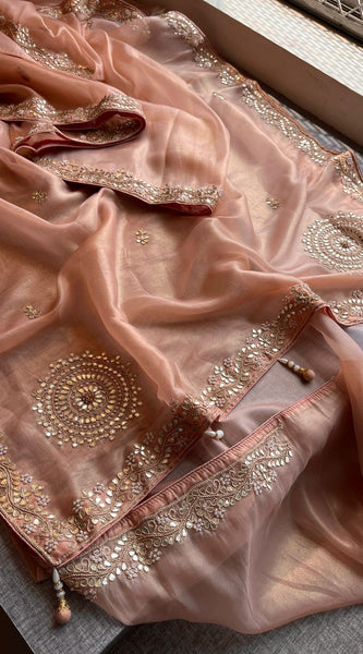Soft Tissue Silk Saree with Gotapatti, Zardozi & Pearl Embellishments