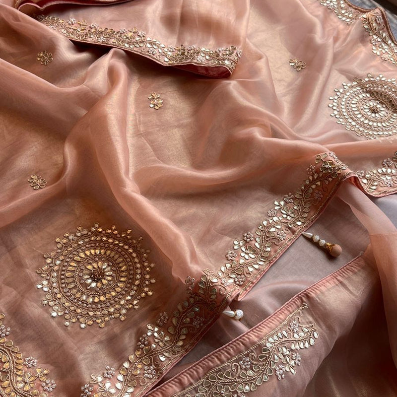 Soft Tissue Silk Saree with Gotapatti, Zardozi & Pearl Embellishments