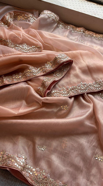Soft Tissue Silk Saree with Gotapatti, Zardozi & Pearl Embellishments