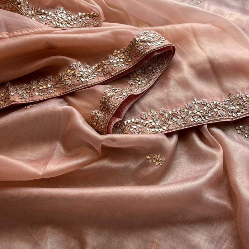Soft Tissue Silk Saree with Gotapatti, Zardozi & Pearl Embellishments