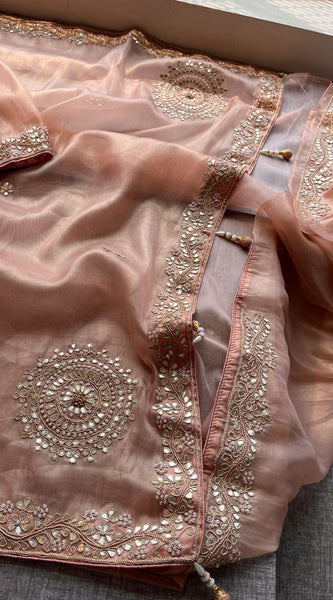 Soft Tissue Silk Saree with Gotapatti, Zardozi & Pearl Embellishments