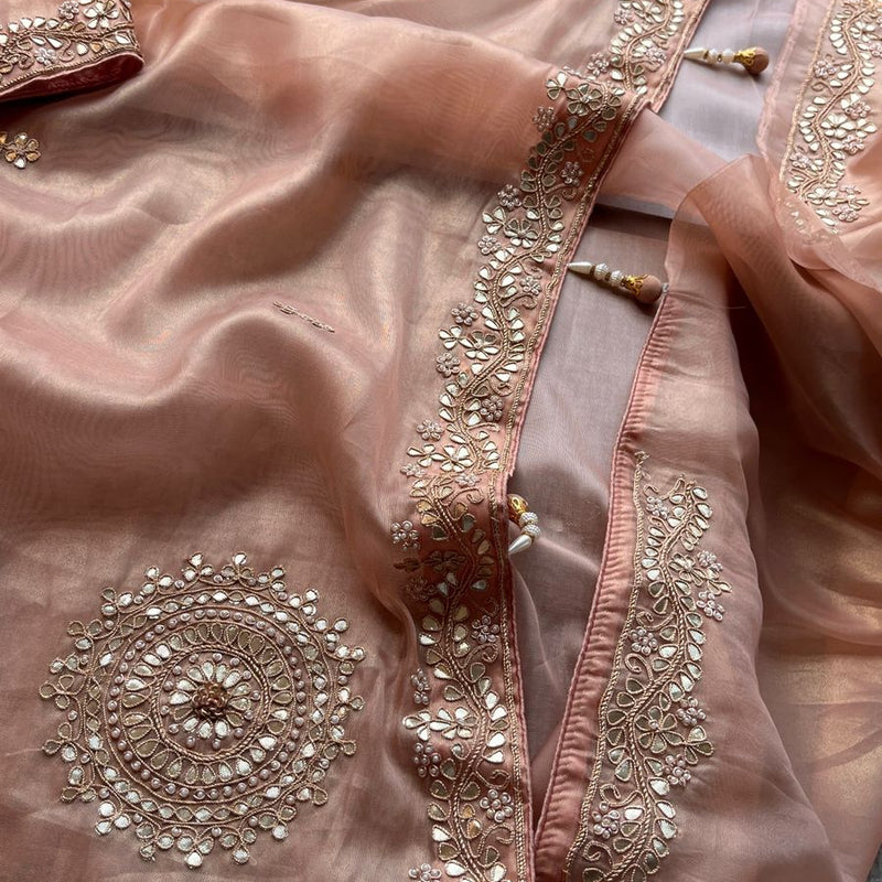 Soft Tissue Silk Saree with Gotapatti, Zardozi & Pearl Embellishments