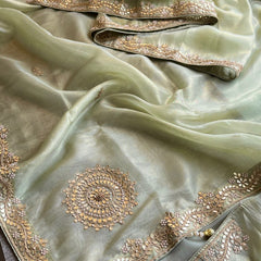 Soft Tissue Silk Saree with Gotapatti, Zardozi & Pearl Embellishments