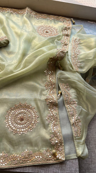 Soft Tissue Silk Saree with Gotapatti, Zardozi & Pearl Embellishments