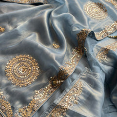 Soft Tissue Silk Saree with Gotapatti, Zardozi & Pearl Embellishments