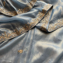 Soft Tissue Silk Saree with Gotapatti, Zardozi & Pearl Embellishments