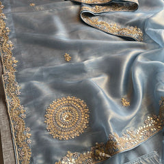 Soft Tissue Silk Saree with Gotapatti, Zardozi & Pearl Embellishments