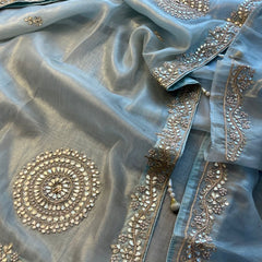 Soft Tissue Silk Saree with Gotapatti, Zardozi & Pearl Embellishments