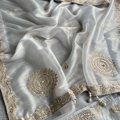 Soft Tissue Silk Saree with Gotapatti, Zardozi & Pearl Embellishments