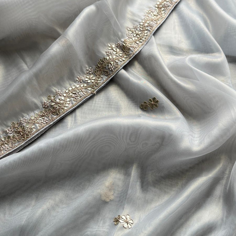 Soft Tissue Silk Saree with Gotapatti, Zardozi & Pearl Embellishments
