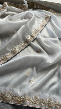 Soft Tissue Silk Saree with Gotapatti, Zardozi & Pearl Embellishments