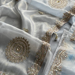 Soft Tissue Silk Saree with Gotapatti, Zardozi & Pearl Embellishments