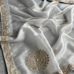Soft Tissue Silk Saree with Gotapatti, Zardozi & Pearl Embellishments