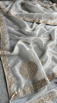 Soft Tissue Silk Saree with Gotapatti, Zardozi & Pearl Embellishments
